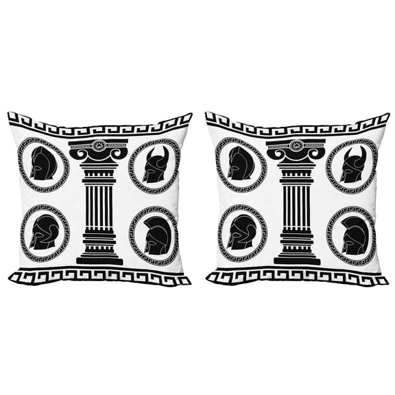 Ambesonne Retro Throw Pillow Cover 2 Pack, Antique Spartan, 18", Black and White