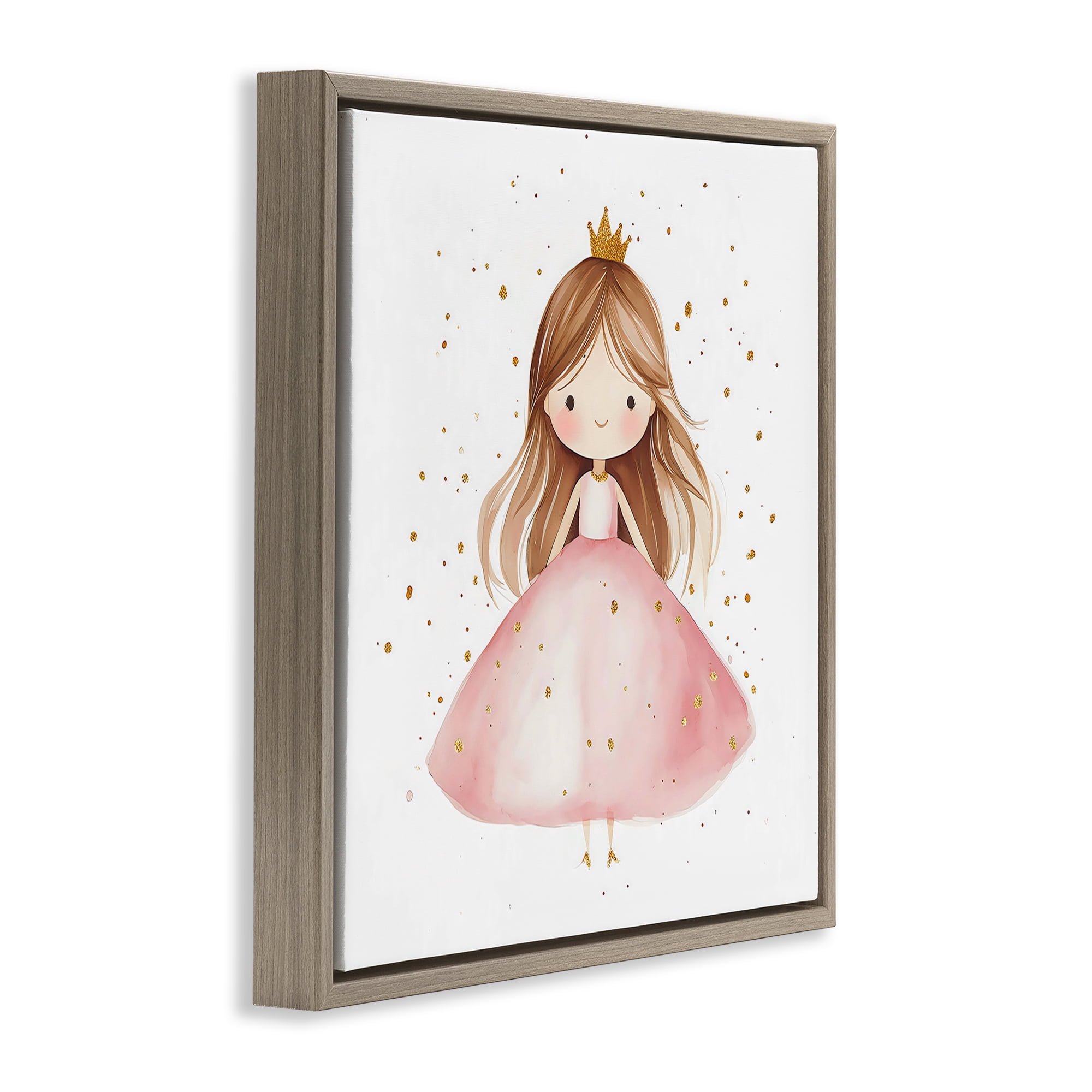 Stupell Industries Little Princess with Pink Gown Brown Framed Floater Canvas Wall Art, design by Creative Studio