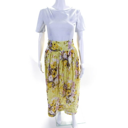 

Pre-owned|Brooks Brothers Red Fleece Womens Zip Up 2 Pocket Floral Yellow Maxi Skirt Size8