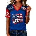 thumbnail image 2 of Womens Raglan Sleeve Soccer Shirt, Patriotic USA Flag Printed Short Sleeve Athletic Jerseys, Dark Blue L, 2 of 4