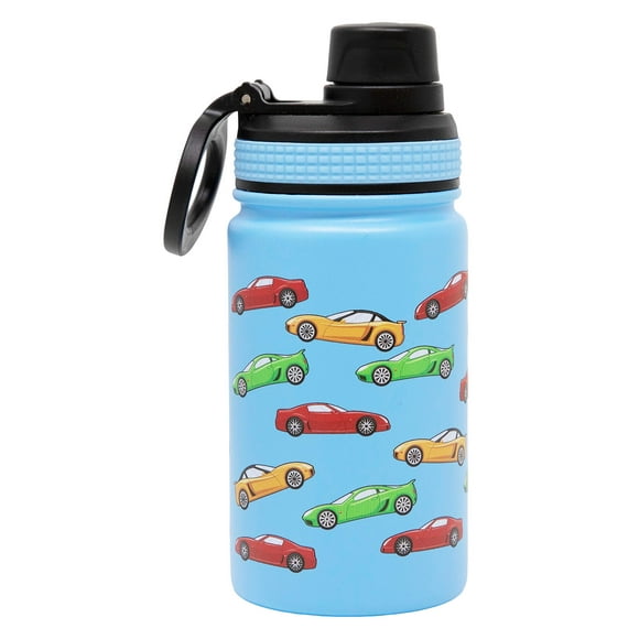 MIRA Bouteille d'Eau pour Enfants en Acier Inoxydable 12 oz - Thermos en Métal Garde au Froid pendant 24 Heures, Chaud pendant 12 Heures - Double Paroi Isolée sous Vide - Couvercle Étanche Sans BPA - Voitures de Course