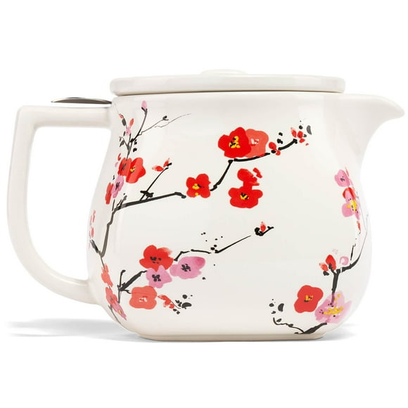 Tea Forte Fiore Ceramic Teapot with Infuser and Lid, Sakura, 24 oz. Ceramic Pot for Steeping Loose Leaf Tea, Dishwasher & Microwave Safe