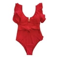 thumbnail image 1 of Aayomet Bathing Suits for Women Swimsuit Without Underwire Ruffles Hollow Belt (Red, S), 1 of 5