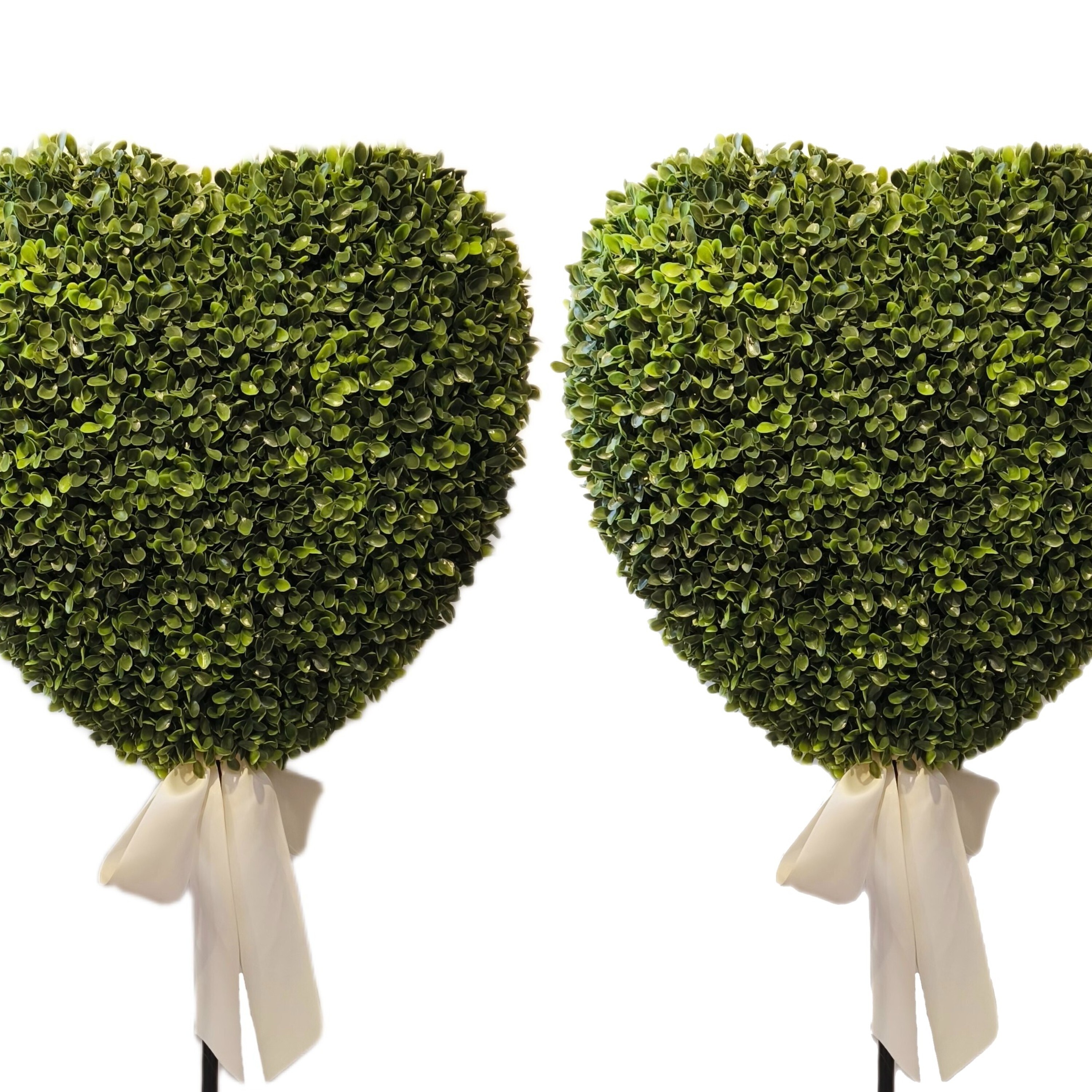 Boxwood Heart with Bow Topiaries, Green and White, 32", 2 Count, Valentine's Day by My Texas House