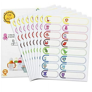 Baby Bottle Labels for Daycare, Self-Laminating, Waterproof Write-On Name Labels, Assorted Sizes & Colors, Pack of 64