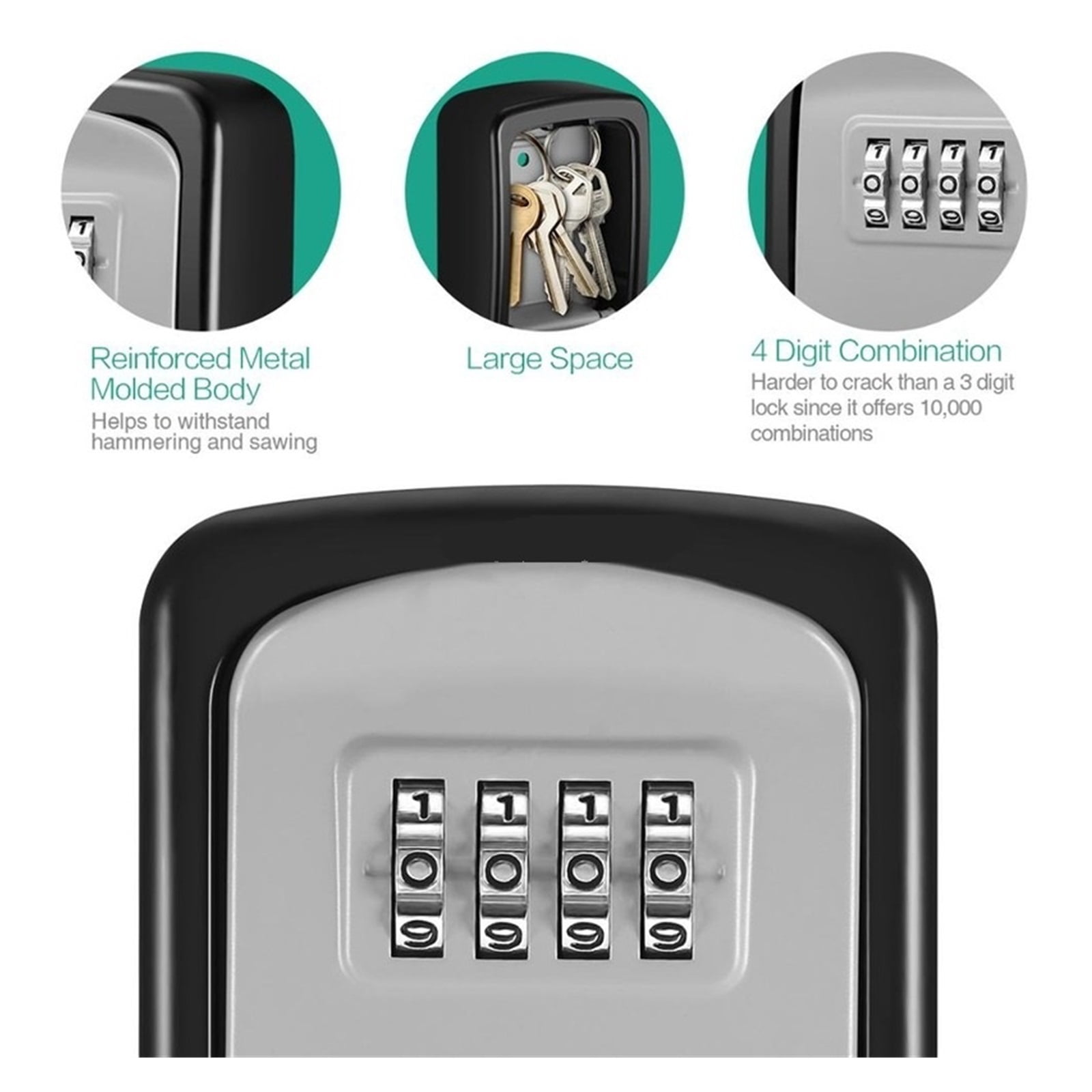 Key Lock Box Wall Mounted Stainless Steel Key Safe Weatherproof Storage Box ,House, Apartment, Office Key Storage