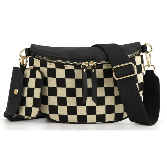 2 Pcs Checkered Crossbody Bags for Women Bum Bag Checkered Cross Body Sling Backpack Hobo Satchels Shoulder Wallet Purses