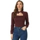 thumbnail image 1 of Blusa informal elegante de manga larga con cuello de gargantilla y estampado de pata de gallo para mujer Rojo Oscuro S, 1 of 6