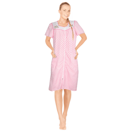 

JEFFRICO Womens Zipper Front Housecoat Lounger Duster House Dress Short Sleeve Nightgowns Robe Plus Size