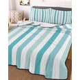 thumbnail image 3 of Quilts Full Size Bedding Set, Teal Aqua Stripe Lightweight Quilted Comforter, Gradient Geometric White Vertical Striped Soft Reversible Bedspread Coverlet with Pillow Covers for All Season, 78" x 90", 3 of 7