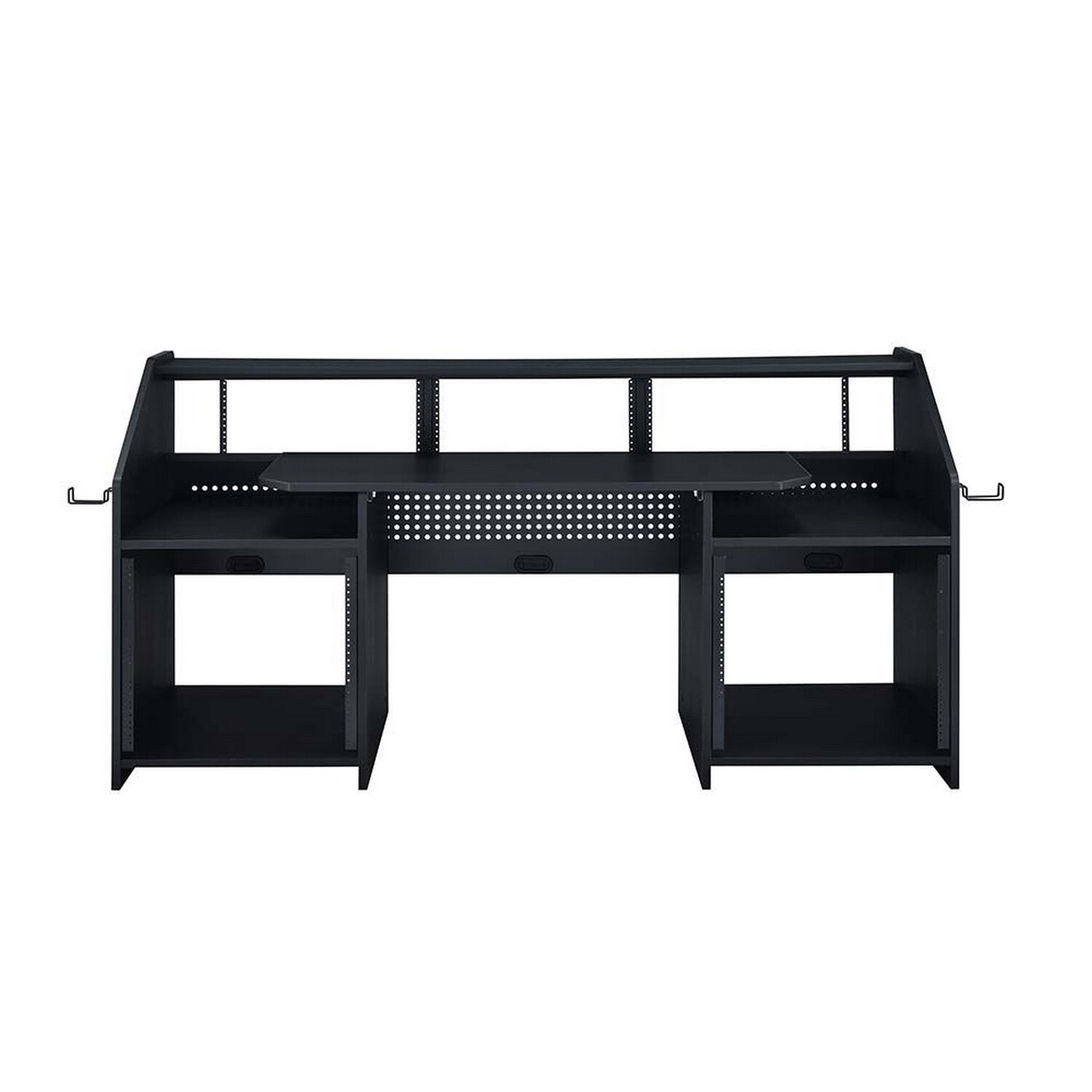 71 Inch Wood Music Studio Desk Keyboard Tray Monitor Top Black - Saltoro Sherpi