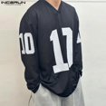 thumbnail image 4 of INCERUN Tops 2024 estilo coreano moda hombres malla transpirable impresión digital camisetas casuales masculinos cuello en V manga larga camiseta S-5XL, 4 of 5