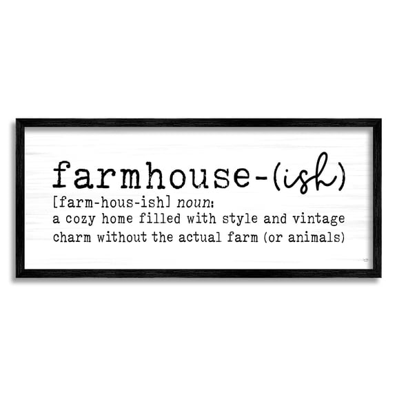 Stupell Industries Farmhouse-Ish Playful Definition Sign Birch Pattern Graphic Art Black Framed Art Print Wall Art, Design by Lux   Me Designs