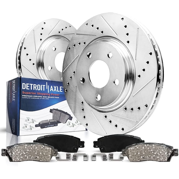 Detroit Axle - Rear Brake Kit for 2005-2023 Chrysler 300, 2009-2023 Dodge Challenger 2006-2023 Charger 2005-2008 Magnum, Drilled & Slotted Brake Rotors and Ceramic Brakes Pads Replacement