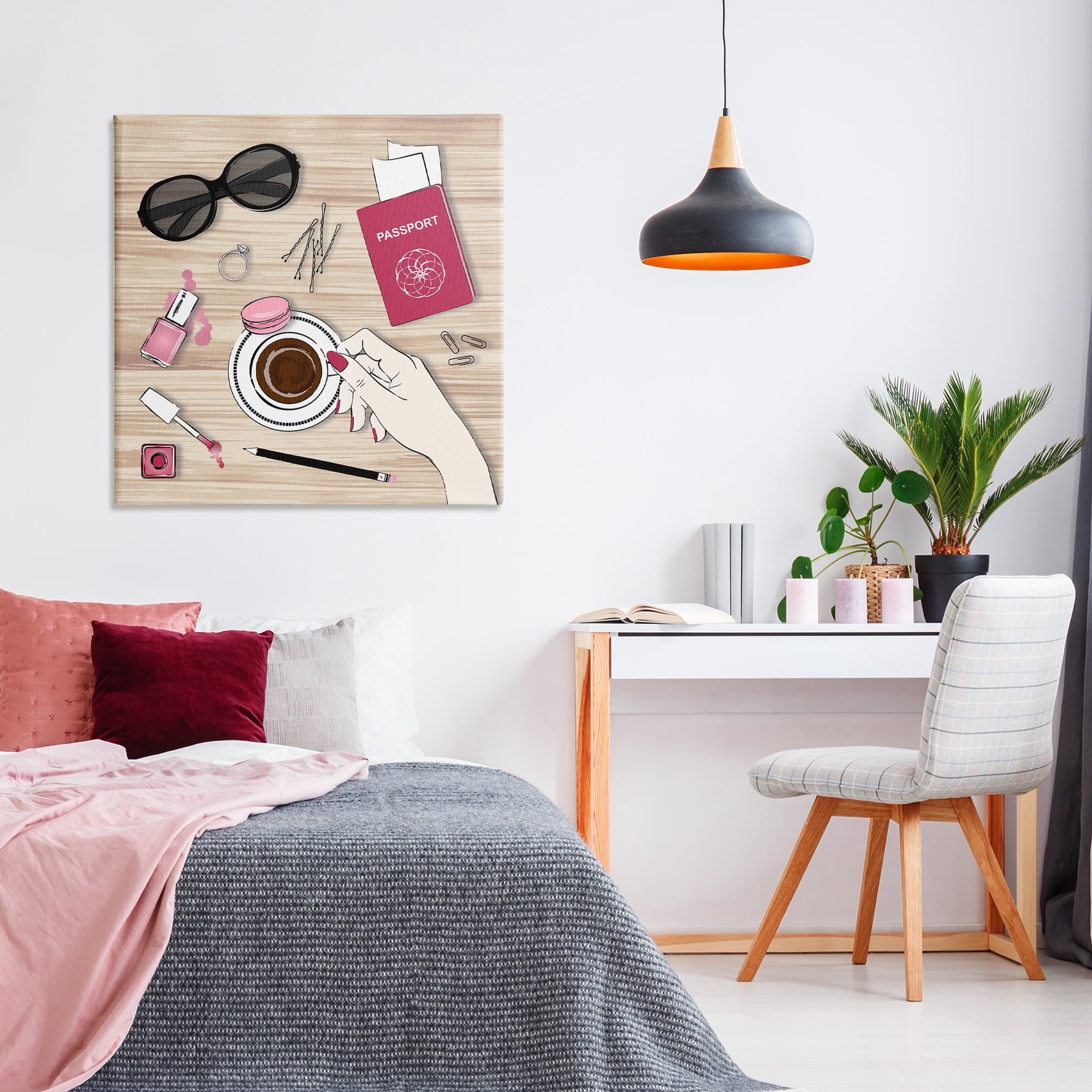 Stupell Industries On My Desk View Beauty & Fashion Painting Gallery Wrapped Canvas Art Print Wall Art, 36 x 36