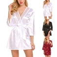 thumbnail image 3 of Nuisette en Satin Soie Lingerie Vêtements de Nuit Robe de Chambre Rouge, 3 of 4