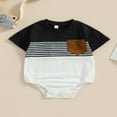 thumbnail image 2 of Barboteuse Chemise Décontractée à Rayures à Manches Courtes avec Poche pour Bébés Garçons Filles, Combinaisons Justaucorps, 2 of 7