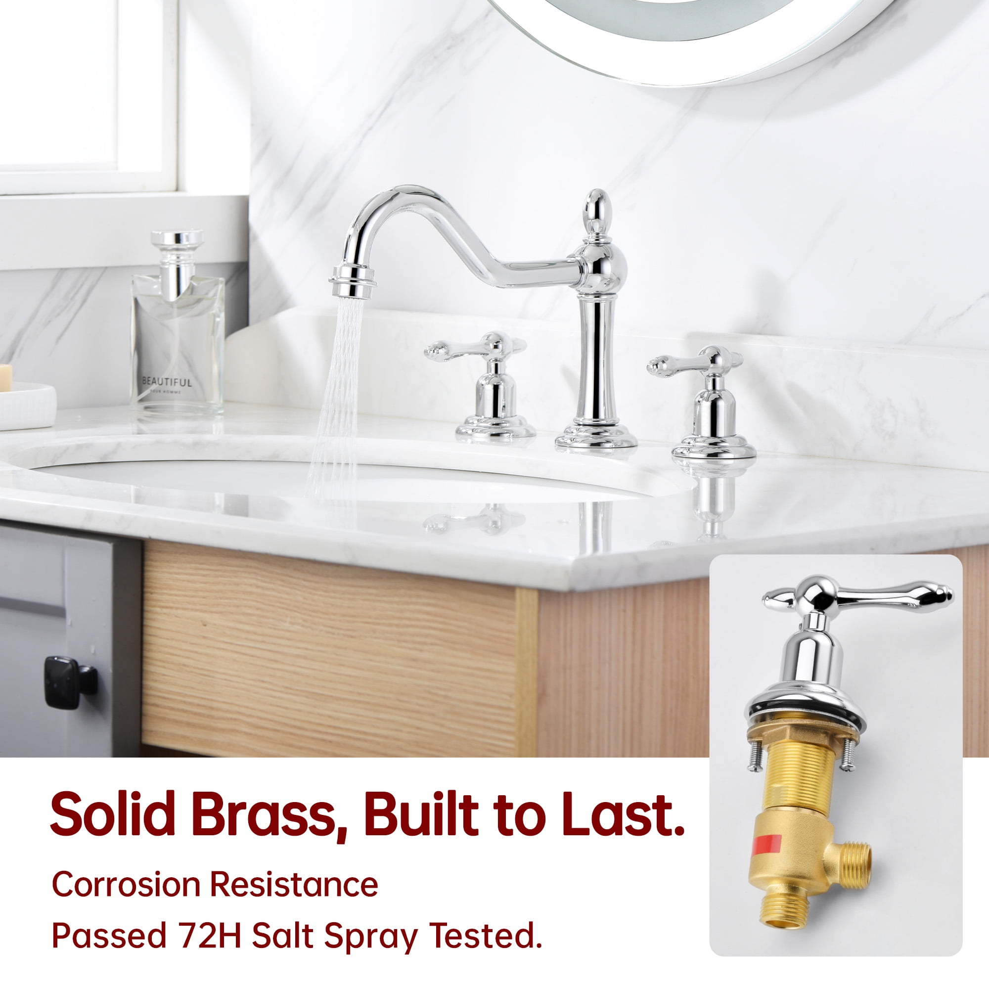 sumerain 8-Inch Widespread Bathroom Faucet with 3 Hole 2 Handle, Chrome & Water Supply Lines