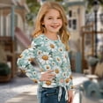 thumbnail image 3 of Xixirimido Daisy Flowers Green Pattern Girls Casual T-Shirt Crew Neck Tunic Tops Long Sleeve Loose Fit Soft Blouse Tie-hem Tees for Fall Winter, Size 7-8, 3 of 7