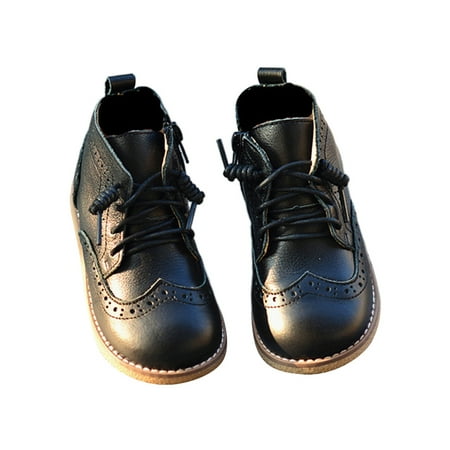 

Fangasis Unisex-Child Casual Side Zipper Brogue Boot Dress Comfort Mid Top Breathable Lace Up Booties Black 13c