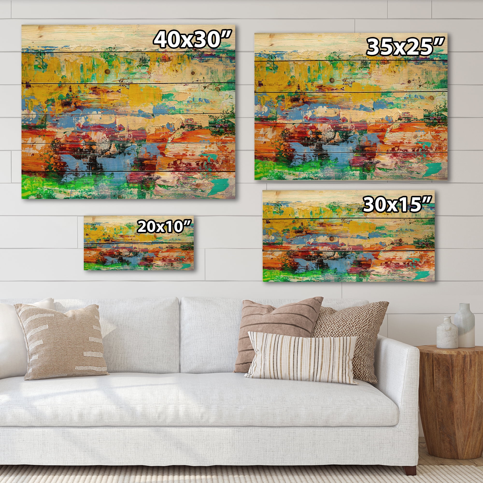 Designart 'Abstract Multicolored Bright Texture Art I' Modern Print on Natural Pine Wood