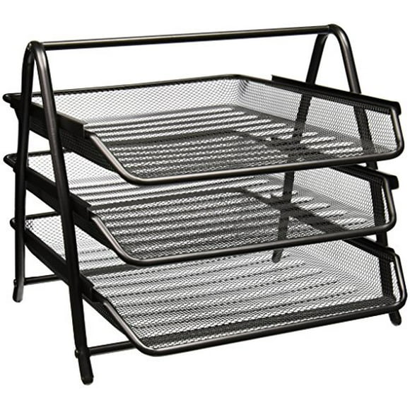 Greenco Letter Tray Desk Organizer, 3-Tier Mesh Paper Tray, Document, Letter, Office Paper Organizer, Black