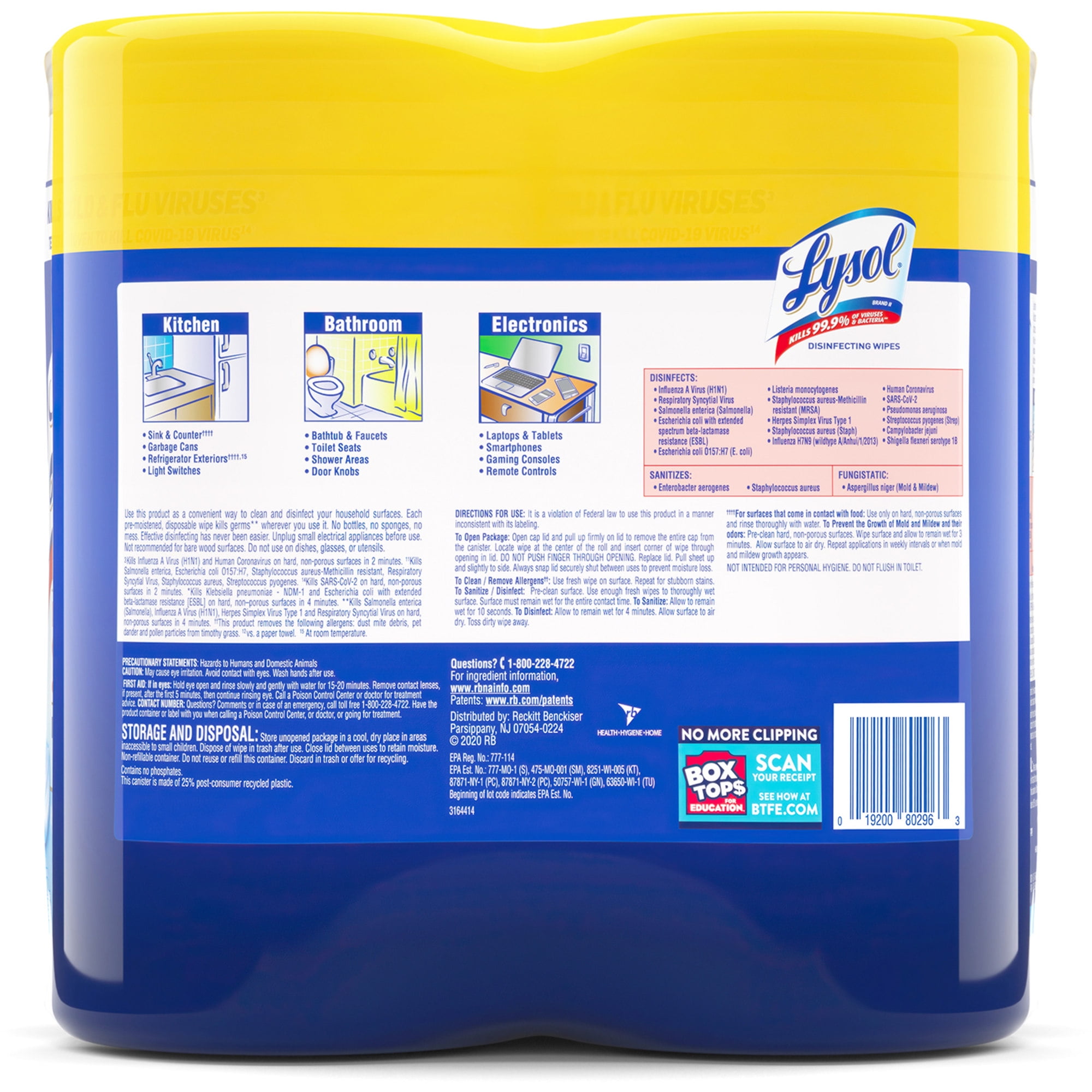 Disinfecting Wipes 7 X 8 Lemon And Lime Blossom 80 Wipes/Canister 2 Canisters Per Pack 3 Packs Per Each Carton | 1 Carton of: 3