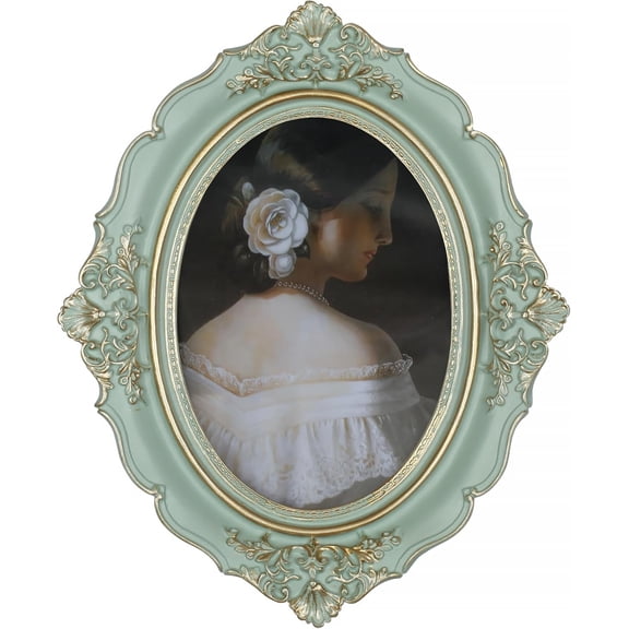 5x7 Picture Frame, Green Antique Picture Frame, Glass Front, Art Decor for Tabletop or Wall Hanging, Gold Vintage Stripe