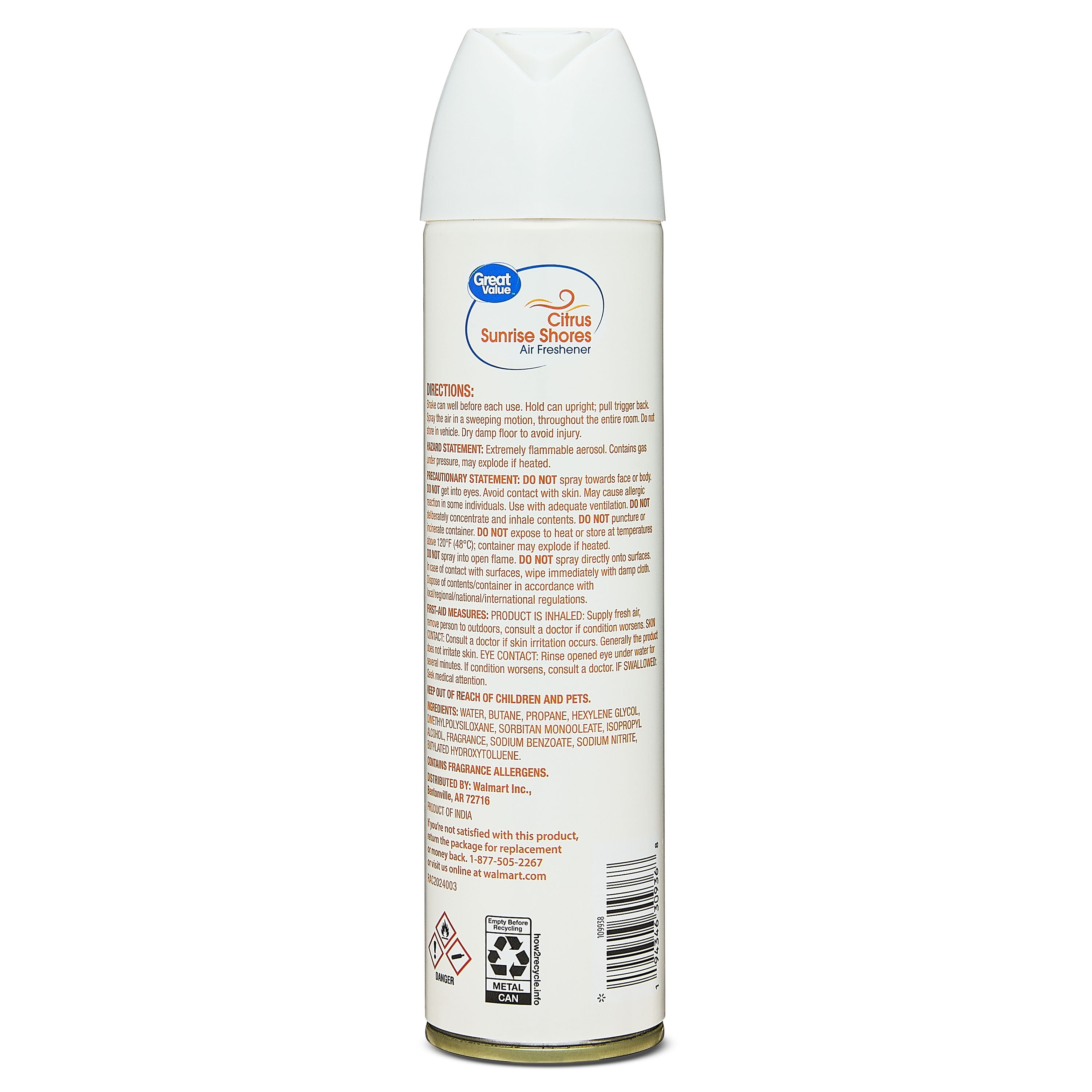 (2 pack) Great Value Citrus Sunrise Shores Aerosol Air Freshener, 8 oz