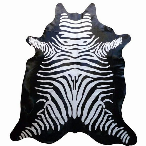 Stenciled Reverse Zebra Brazilian Cowhide Rug