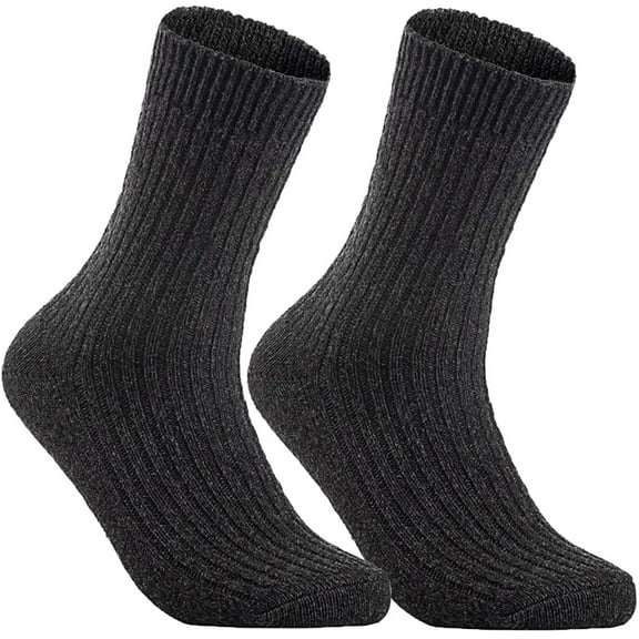 Lovely Annie Women's 2 Pairs Wool Knitted Socks One Size 6-9 (Dark Gray)
