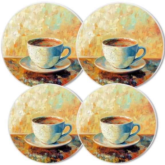 Gas Stove Burner Cover,White Electric Stove Top Protector,Easy to Clean,Blue Coffee Cup In A Thick - Stroke Oil Painting