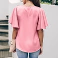 thumbnail image 4 of Summer Tops for Women V Neck Flare Short Sleeve Chiffon Shirts Solid Color Casual Lightweight Summer Tee Blouse, 4 of 9