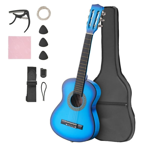 KFFKFF 30-Inch Classical Guitar Starter Kit, Wooden Acoustic Guitar for Beginners, Includes Nylon Strings, Gig Bag, Strap, Tuner, Extra Strings, Picks, and Capo, Ideal for Kids, Girls, Boys