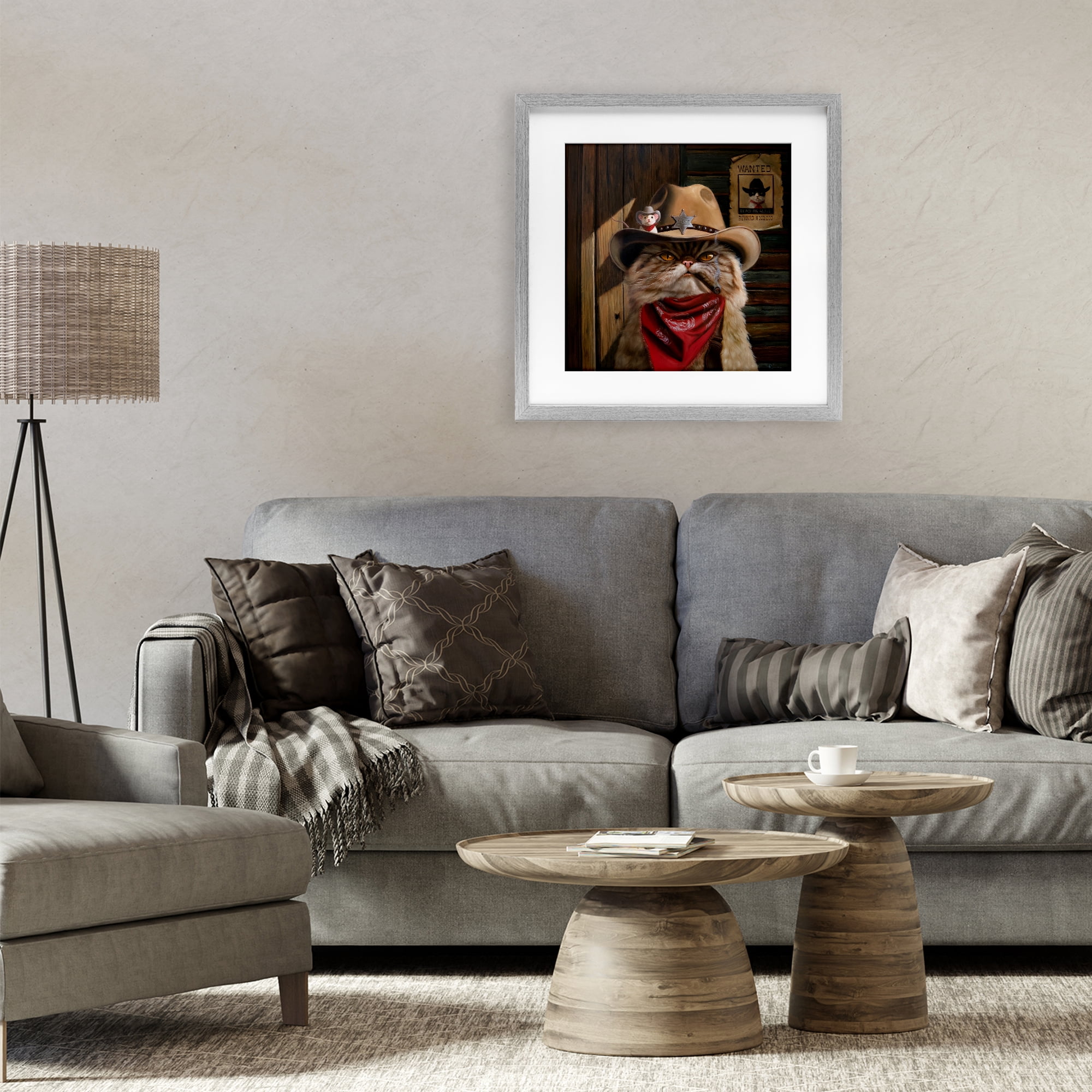 Deputy Purrkins Cat Sheriff Gray Framed Print Under Glass, design by Lucia Heffernan