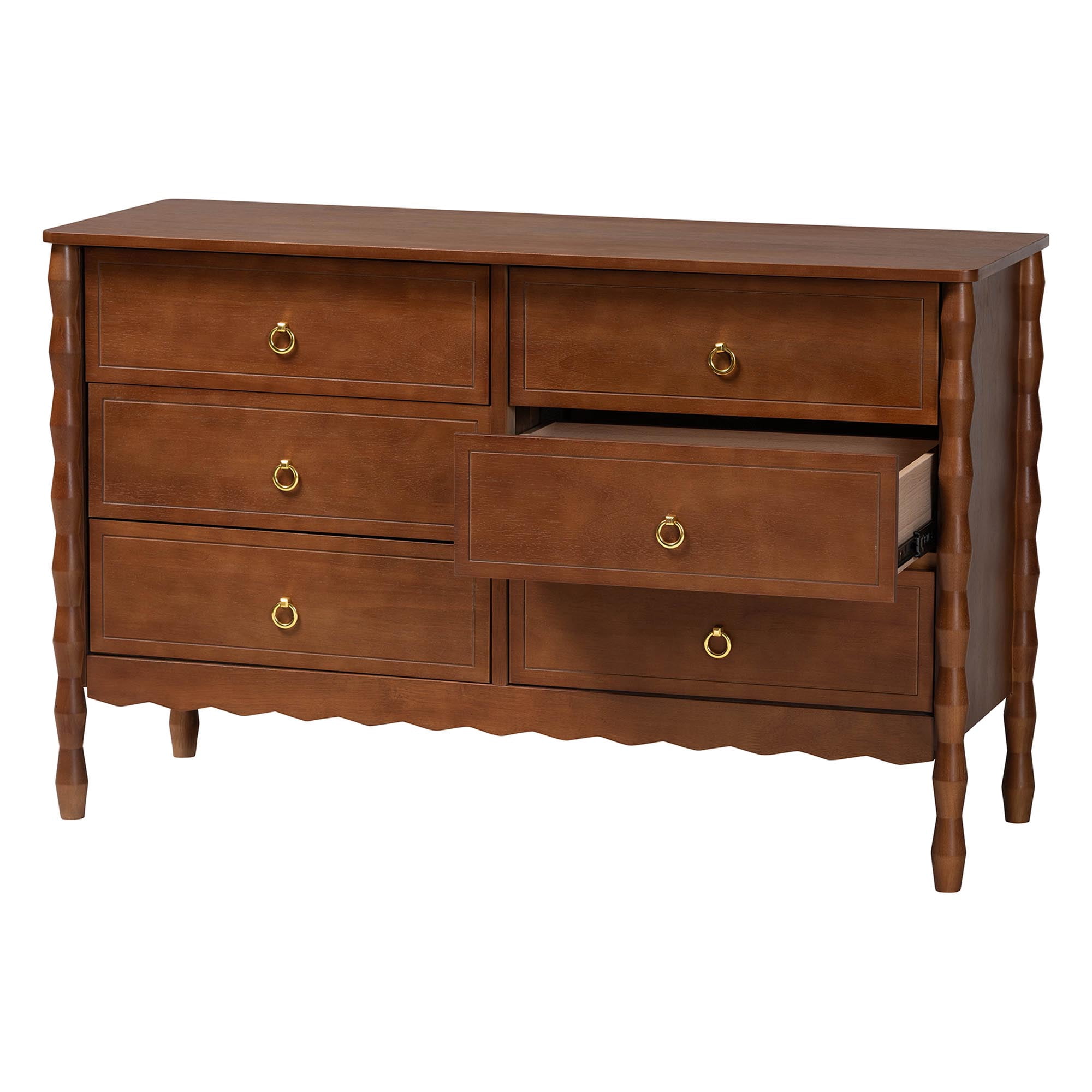 Baxton Studio Seamus Mid-Century Modern Dresser, 6-Drawer, Walnut Brown