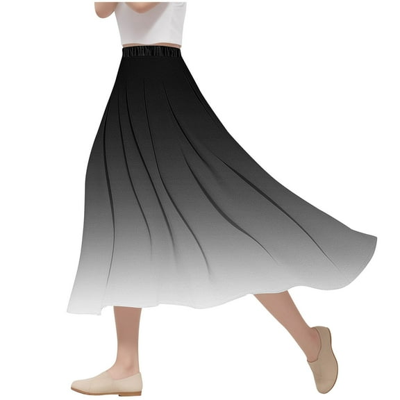 Summer Saving! Ashirexll Long Skirts for Women, Flowy Skirts for Women, Women's Summer Casual A-Line Long Skirts Gradient Color Printed Elastic Waist Skirt
