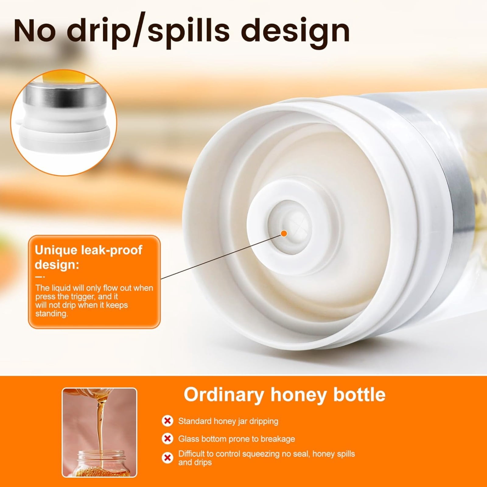 No-Drip Glass Honey Dispenser 10 OZ - Honey Jar with Handle Base, Syrup Dispenser for Maple Syrup Coffee Tea, Mess-Free Container for Pancakes