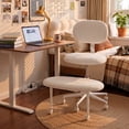 thumbnail image 3 of Pinmoco Armless Computer Chair, Wide Swivel Cross Leg Chair Office with Back Support, Height Adjustable for Criss Cross Sitting, Fleece Fabric, Off White, 3 of 10