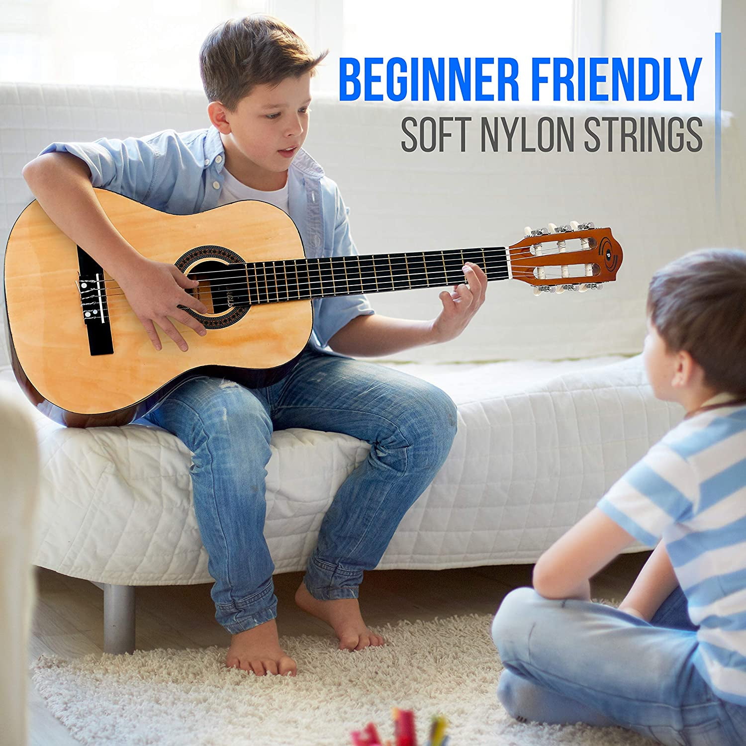Pyle Junior Scale 6 String Beginner Classic Acoustic Guitar with Accessories