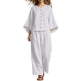 thumbnail image 2 of BRELIL Women Plus Size Two Piece Set Round Neck Batwing Sleeve Tops Wide Leg Pants Casual Loungewear Solid Boho Vacation Outfits Loose Travel Tracksuit, White XL, 2 of 7