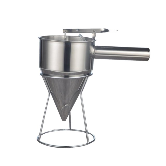 Woeilo Kitchen Items Stainless Steel Funnel Pancake Batter Dispenser for Octopus Baking Funnel Dispenser with Stand Silver