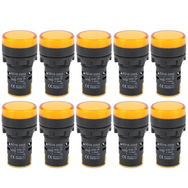 Uadme 10PCS AD16‑22DS Indicador LED Amarillo - Luz de lámpara de señal LED de Alto Brillo para indicación de señal(AC/DC12V)