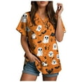 thumbnail image 4 of YDFCWXW Womens Halloween Shirt Button Down Halloween Graphics Print V Neck Short Sleeve Top (Yellow, XXL), 4 of 7