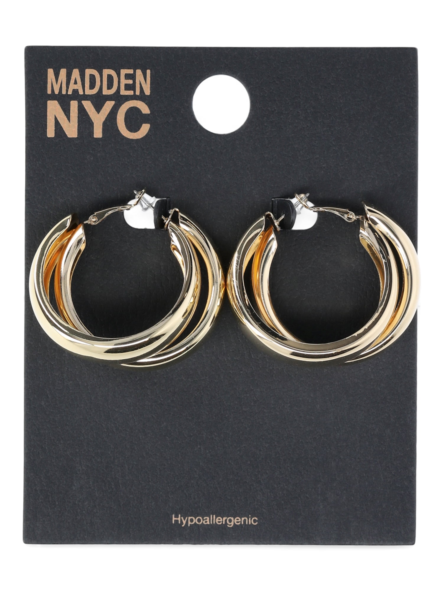 Madden NYC Women's Fashion Gold Tone Layered Hoop Earrings