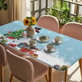 thumbnail image 3 of Light Blue Snowman Christmas Table Cloths for 5 Foot Rectangle Tables, Gifts Xmas Tree Winter Snowflake Patio Waterproof Elastic Fitted Tablecloths, Washable Rectangular Table Cover for Camping, 3 of 8