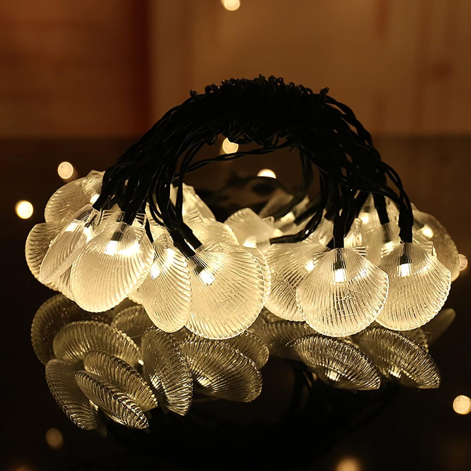 Solar Seashell String Lights 16.4FT 30LED Waterproof 8 Modes Sea Shell String Lights Ocean Theme Lights for Covered Outdoor Camping Wedding Birthday Party
