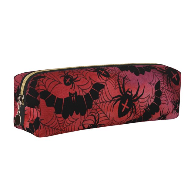 Easygdp Bats And Spiders para Estuche de Lápices de Cuero, Estuche de Papelería de Cuero, Estuche de Gran Capacidad con Cremallera