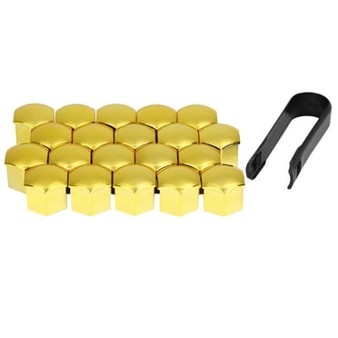 20pcs 21mm Gold Tone Plastic Car Wheel Nut Lug Hub Screw Rim Bolt Covers Dust Protection Cap