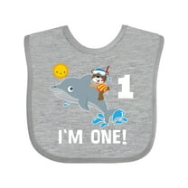 Inktastic First Birthday 1 Year Old Dolphin Boys or Girls Baby Bib